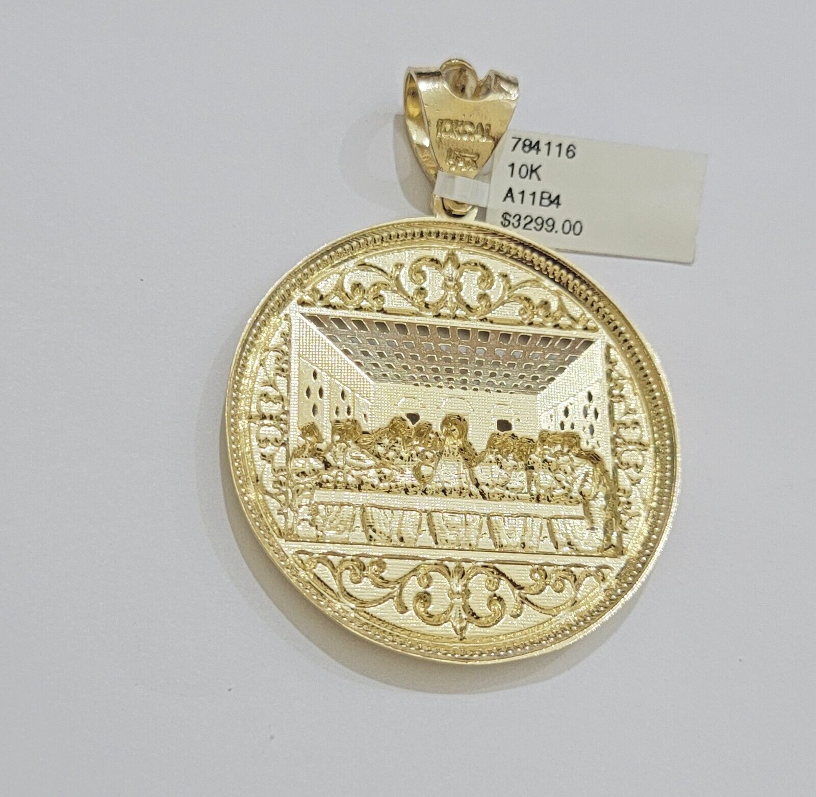 REAL 10k Yellow Gold Pendant Last Supper charm For Mens.